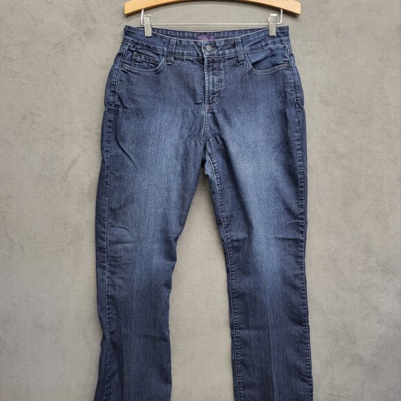 NYDJ Lift Tuck Bootcut Back Pocket Faux Leather Embossed Accent Jeans size 12 - Picture 1 of 9